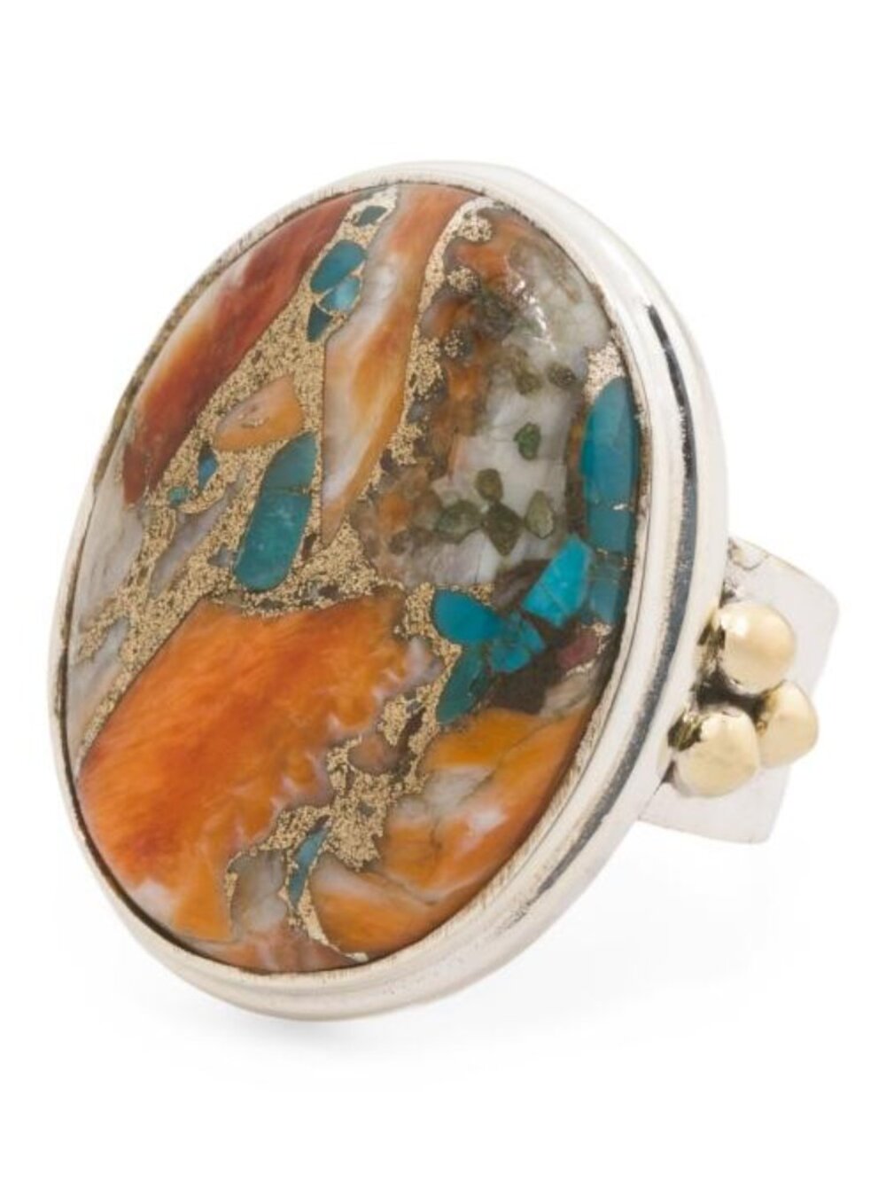 SHIVAM Made In India Sterling Silver Plated Oyster Turquoise Ring